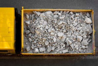 Looking down on Rocks and Gravel on a Dump Truck